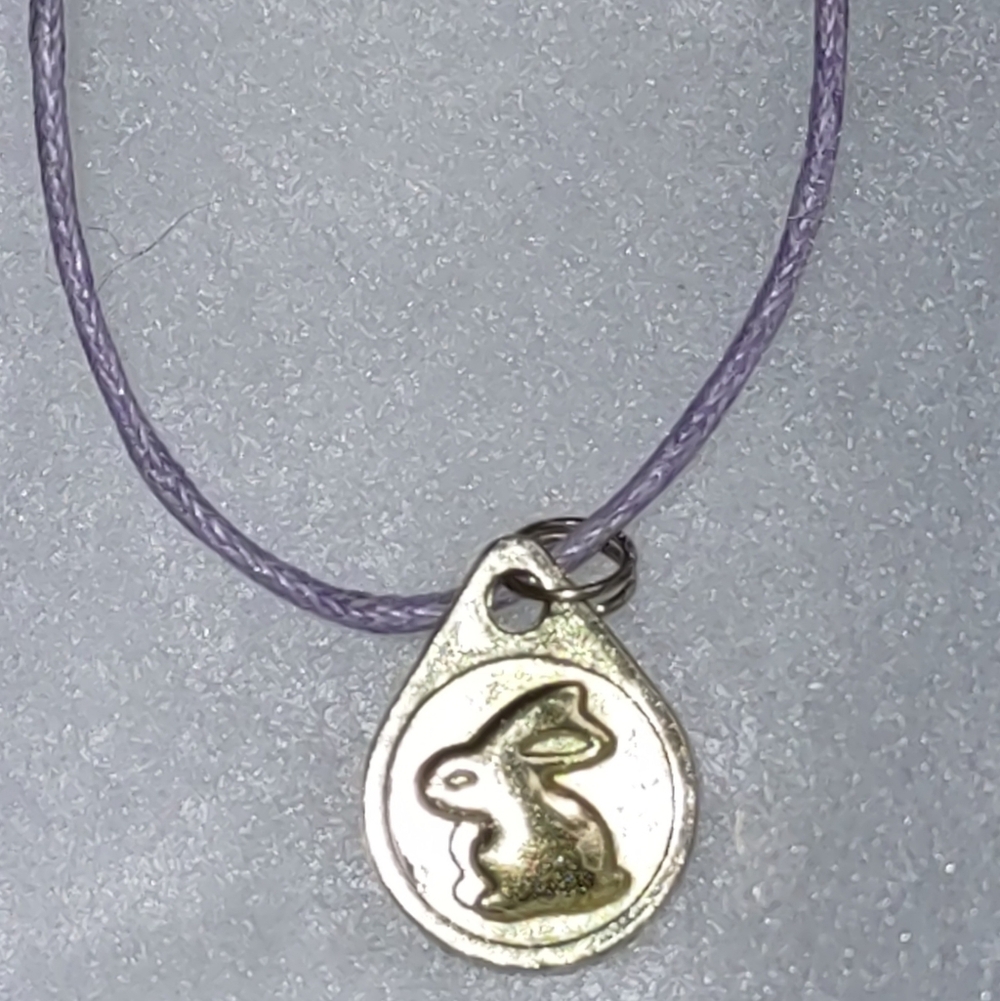 Vintage Gold Bunny Pendant On Orchid Cord